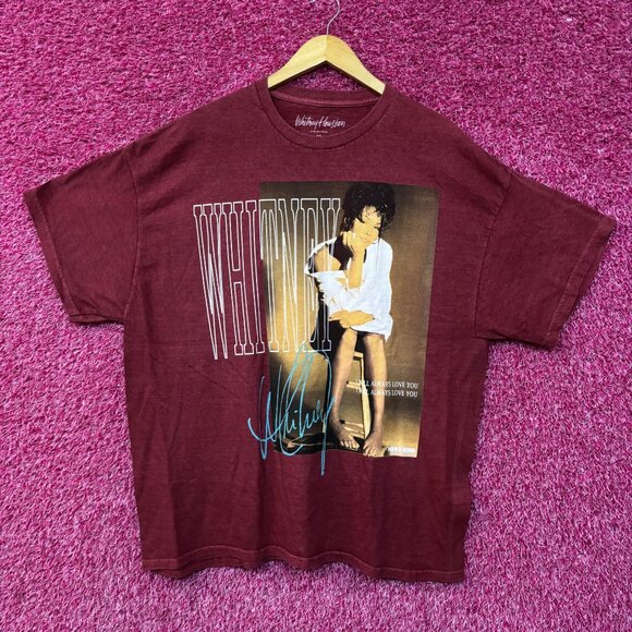 Whitney Houston I Will Always Love You Washed Graphic Burgundy T-Shirt 2XL - Picture 1 of 4